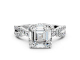 Silver Asscher Cut Solitaire Twist Pave Diamond Engagement Ring with Prong Setting_31