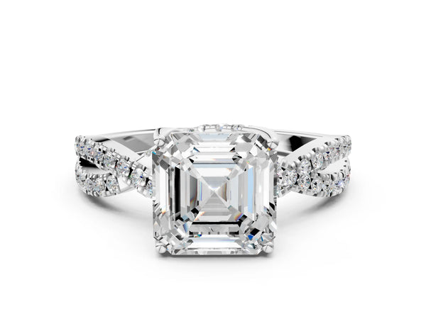 Sterling Silver Asscher Cut Twisted Split Shank Engagement Ring Setting
