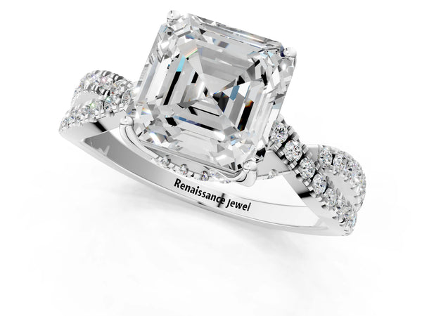 Sterling Silver Asscher Cut Twisted Split Shank Engagement Ring Setting