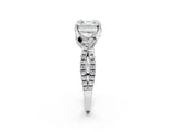 Silver Asscher Cut Solitaire Twist Pave Diamond Engagement Ring with Prong Setting_33