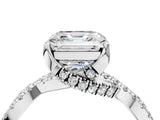 Silver Asscher Cut Solitaire Twist Pave Diamond Engagement Ring with Prong Setting_35