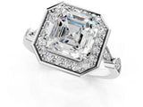 Silver Asscher Halo Diamond Engagement Ring with Twisted Band and Four-Prong Setting 1