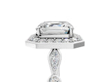 Silver Asscher Halo Diamond Engagement Ring with Twisted Band and Four-Prong Setting 5