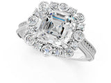 Silver Asscher Halo Milgrain Pave Diamond Ring with Four-Prong Setting 2