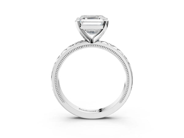 Sterling Silver Asscher Cut Solitaire Engagement Ring Setting with XO Engraved Band