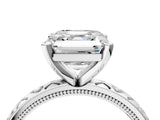 Silver Asscher Solitaire Diamond Engagement Ring with XO Engraved Band and Four-Prong Setting 5