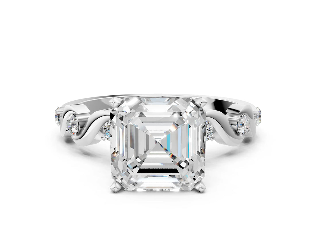 Silver Asscher Solitaire Twisted Band with Prong Setting