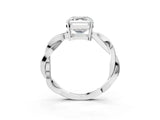 Silver Asscher Solitaire Twisted Pave Diamond Ring with Four-Prong Setting_3
