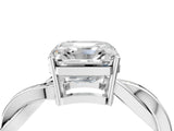 Silver Asscher Solitaire Twisted Pave Diamond Ring with Four-Prong Setting_4