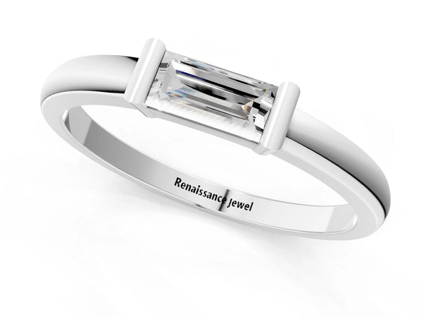 Silver Baguette Solitaire Bar-Set Minimalist Band