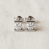 Silver Bar Set Round Diamond Stud Earrings in Silver_16