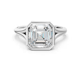 Silver Bezel Set Asscher Cut Solitaire Ring with Tapered Band 1
