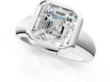 Silver Bezel Set Asscher Solitaire Ring with Wide Band 2