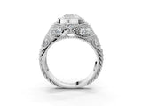 Silver Bezel Set Cushion Cut Diamond Milgrain Band Ring_16