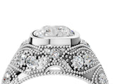 Silver Bezel Set Cushion Cut Diamond Milgrain Band Ring_17