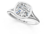 Silver Bezel Set Cushion Cut Solitaire Ring with Tapered Band 1