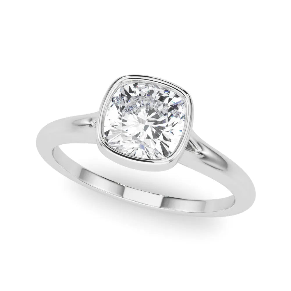 Silver Bezel Set Cushion Cut Solitaire Ring