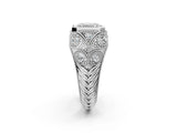 Silver Bezel Set Emerald Cut Diamond Milgrain Band Ring_15