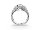 Silver Bezel Set Emerald Cut Diamond Milgrain Band Ring_16