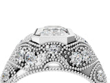 Silver Bezel Set Emerald Cut Diamond Milgrain Band Ring_17