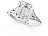Silver Bezel Set Emerald Cut Solitaire Ring with Tapered Band 1