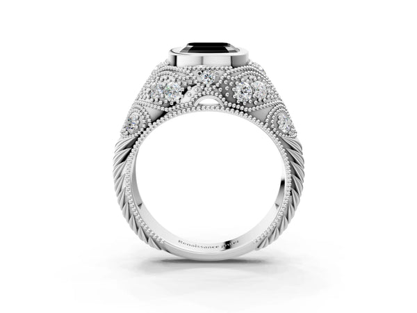 Sterling Silver Asscher Cut Vintage Bezel Engagement Ring Setting for Black Center with Milgrain