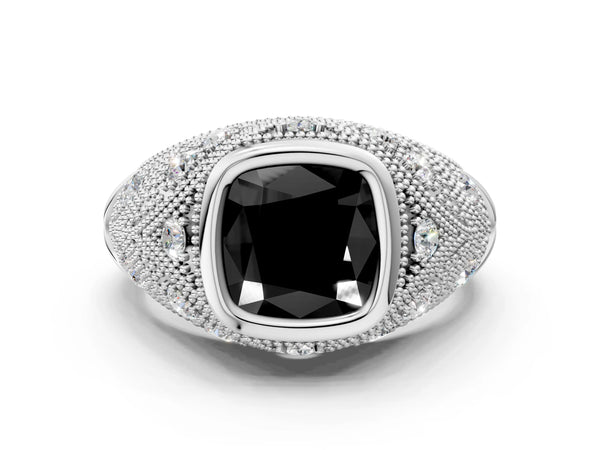 Sterling Silver Cushion Cut Vintage Bezel Engagement Ring Setting for Black Center with Milgrain