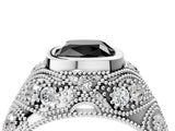 Silver Bezel Set Fancy Black Cushion Cut Diamond Milgrain Band Ring_16