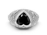 Silver Bezel Set Fancy Black Heart Cut Diamond Milgrain Band Ring_6