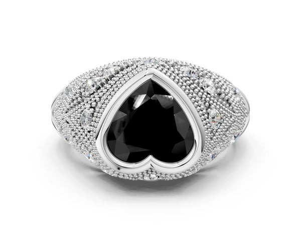 Sterling Silver Heart-Shaped Vintage Bezel Engagement Ring Setting for Black Center with Milgrain