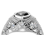 Silver Bezel Set Fancy Black Marquise Cut Diamond Milgrain Band Ring_10