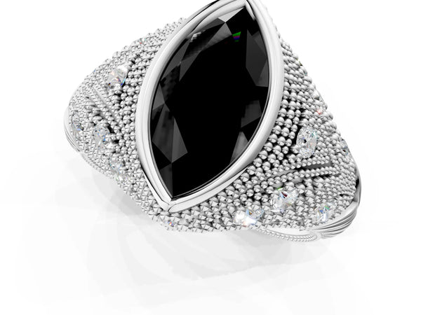 Sterling Silver Marquise Vintage Bezel Engagement Ring Setting for Black Center with Milgrain