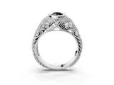 Silver Bezel Set Fancy Black Marquise Cut Diamond Milgrain Band Ring_9