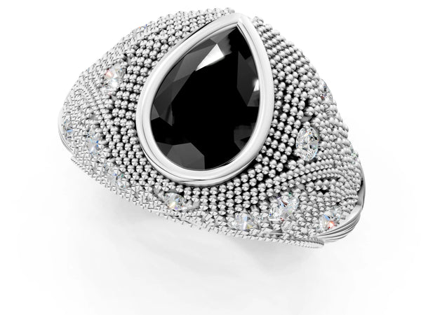 Sterling Silver Pear-Shaped Vintage Bezel Engagement Ring Setting for Black Center with Milgrain