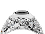 Silver Bezel Set Fancy Black Princess Cut Diamond Milgrain Band Ring_10