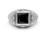 Silver Bezel Set Fancy Black Princess Cut Diamond Milgrain Band Ring_6