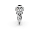 Silver Bezel Set Fancy Black Princess Cut Diamond Milgrain Band Ring_8