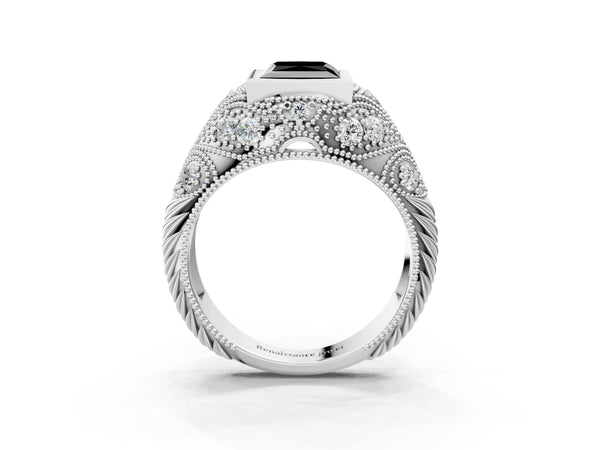 Sterling Silver Princess Cut Vintage Bezel Engagement Ring Setting for Black Center with Milgrain