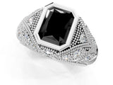Silver Bezel Set Fancy Black Radiant Cut Diamond Milgrain Band Ring_7