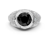 Silver Bezel Set Fancy Black Round Cut Diamond Milgrain Band Ring_12