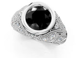 Silver Bezel Set Fancy Black Round Cut Diamond Milgrain Band Ring_13