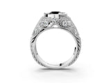 Silver Bezel Set Fancy Black Round Cut Diamond Milgrain Band Ring_15