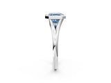 Silver Bezel Set Fancy Blue Asscher  Cut Solitaire Ring with Tapered Band 3