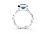 Silver Bezel Set Fancy Blue Asscher  Solitaire Diamond Ring with Smooth Band 4