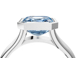 Silver Bezel Set Fancy Blue Asscher  Solitaire Diamond Ring with Smooth Band 5