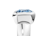 Silver Bezel Set Fancy Blue Asscher  Solitaire Ring with Wide Band 5