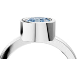 Silver Bezel Set Fancy Blue Cushion Cut Solitaire Engagement Ring with Classic Band_10