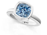 Silver Bezel Set Fancy Blue Cushion Cut Solitaire Engagement Ring with Classic Band_7