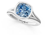 Silver Bezel Set Fancy Blue Cushion  Solitaire Diamond Ring with Smooth Band 1