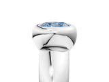 Silver Bezel Set Fancy Blue Cushion  Solitaire Ring with Wide Band
